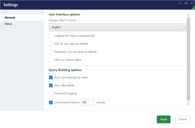 Query Designer Settings – Spreadsheet Server
